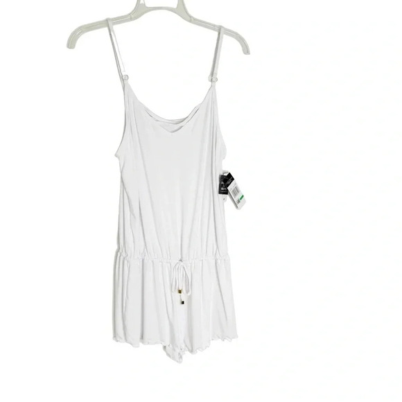 CALIFORNIA WAVES Junior Tie Waist Knit Swim Cover Up Romper White Size L NWT - Picture 7 of 9